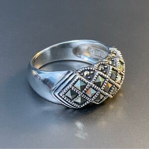 Sterling Silver Marcasite Studded Ring, Size 7